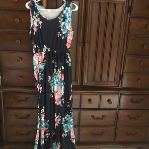 Navy and floral pattern maxi dress